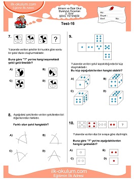 ilkokul 1. Sınıf Bilsem Zeka Testi 